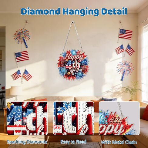 MEIYUDA Independence Fireworks Diamond Art Hanging Kits for Adult, Happy 4Th of July Diamond Painting Kits Ornaments, DIY Rhinestone Window Pendants Kit for Home Garden Wall Decor Gift WS156 in Kuwait