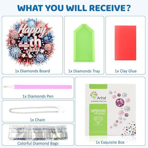 MEIYUDA Independence Fireworks Diamond Art Hanging Kits for Adult, Happy 4Th of July Diamond Painting Kits Ornaments, DIY Rhinestone Window Pendants Kit for Home Garden Wall Decor Gift WS156 in Kuwait
