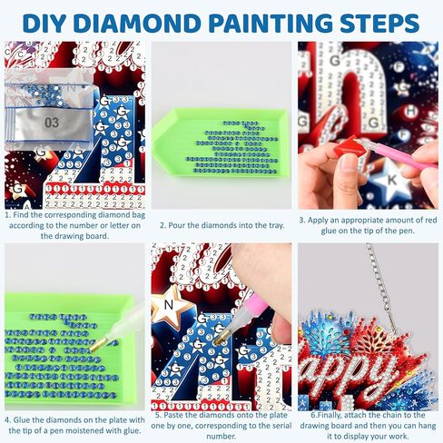 MEIYUDA Independence Fireworks Diamond Art Hanging Kits for Adult, Happy 4Th of July Diamond Painting Kits Ornaments, DIY Rhinestone Window Pendants Kit for Home Garden Wall Decor Gift WS156 in Kuwait