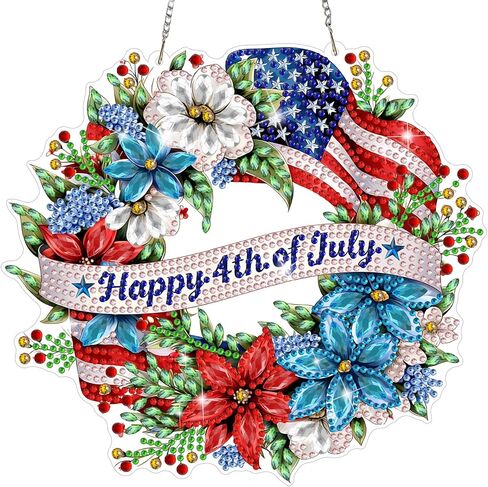 MEIYUDA Independence Fireworks Diamond Art Hanging Kits for Adult, Happy 4Th of July Diamond Painting Kits Ornaments, DIY Rhinestone Window Pendants Kit for Home Garden Wall Decor Gift WS156 in Kuwait