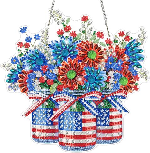 MEIYUDA Independence Fireworks Diamond Art Hanging Kits for Adult, Happy 4Th of July Diamond Painting Kits Ornaments, DIY Rhinestone Window Pendants Kit for Home Garden Wall Decor Gift WS156 in Kuwait