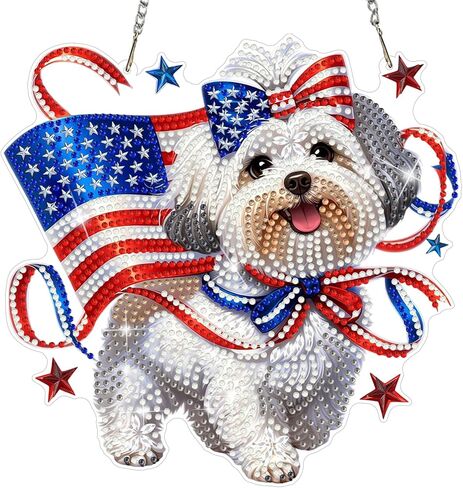 MEIYUDA Independence Fireworks Diamond Art Hanging Kits for Adult, Happy 4Th of July Diamond Painting Kits Ornaments, DIY Rhinestone Window Pendants Kit for Home Garden Wall Decor Gift WS156 in Kuwait