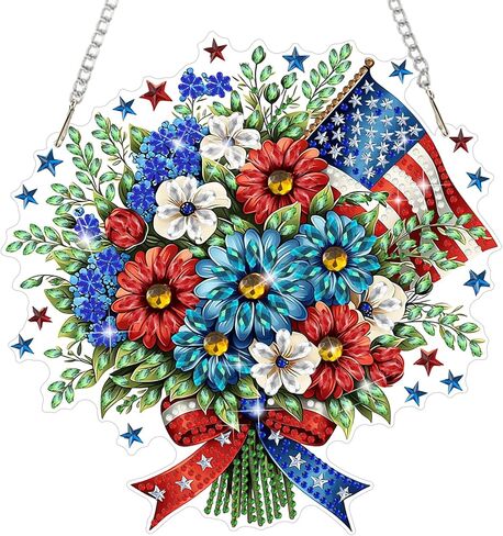 MEIYUDA Independence Fireworks Diamond Art Hanging Kits for Adult, Happy 4Th of July Diamond Painting Kits Ornaments, DIY Rhinestone Window Pendants Kit for Home Garden Wall Decor Gift WS156 in Kuwait