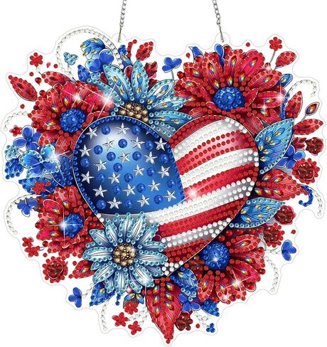 MEIYUDA Independence Fireworks Diamond Art Hanging Kits for Adult, Happy 4Th of July Diamond Painting Kits Ornaments, DIY Rhinestone Window Pendants Kit for Home Garden Wall Decor Gift WS156 in Kuwait
