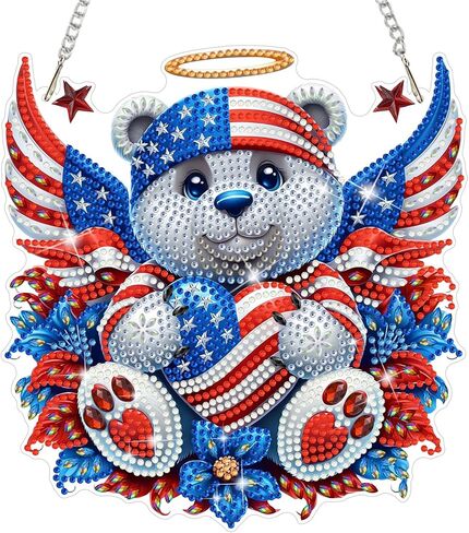 MEIYUDA Independence Fireworks Diamond Art Hanging Kits for Adult, Happy 4Th of July Diamond Painting Kits Ornaments, DIY Rhinestone Window Pendants Kit for Home Garden Wall Decor Gift WS156 in Kuwait