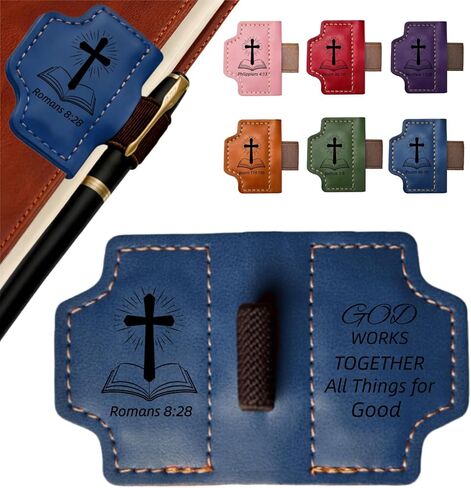 MOTEERLLU Bygone Mark Personalized Magnetic Leather Bookmark Pen Holder, Christian Gifts, Inspirational Bible Book Marks for Reading Women, Men, Teachers, Book Lover(Red Psalm 119:105) in Saudi Arabia