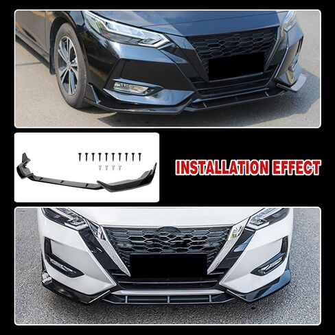 Front Bumper Lip Side Skirt Compatible with 2020-2023 for Nissan Sentra Sedan Advance/S Plus/S/Sense/SR/SV 2020-2021 for Nissan Sentra Sedan Exclusive Glossy Black Front Lip in Saudi Arabia
