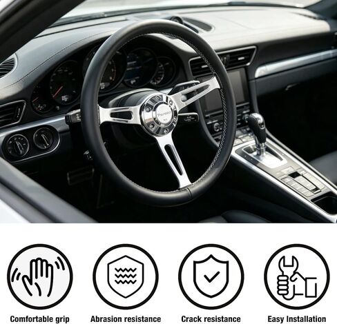 15 Inch Steering Wheel,6 Bolt 3 Spokes Chrome-Plated aluminum alloy Black Microfiber Leather Grip Deep Dish 54MM with horn Fit for Cars,for Classic Car,for Vintage Car steering wheel in Saudi Arabia