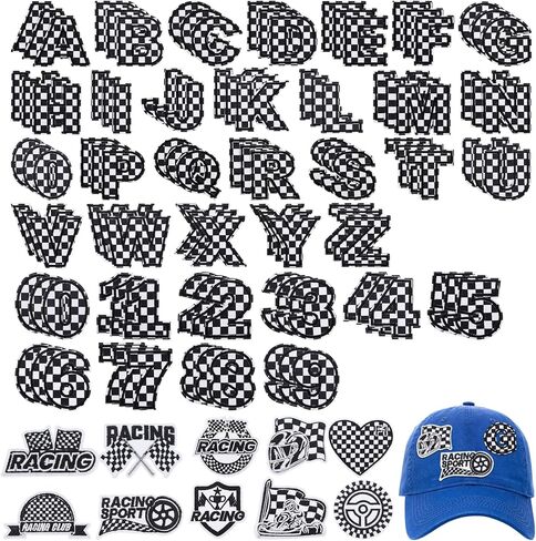 118 Pcs Checkered Racing Flag Iron on Patches, Letters and Numbers Sew on Patches for Racing Embroidered Patch for Clothes Hat Backpack Jeans Jacket in Saudi Arabia