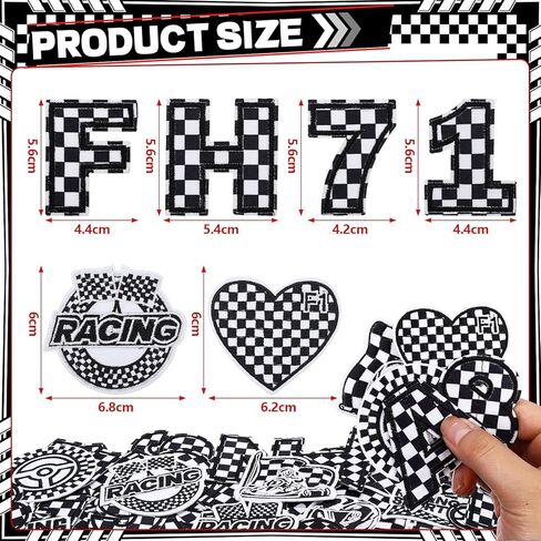 118 Pcs Checkered Racing Flag Iron on Patches, Letters and Numbers Sew on Patches for Racing Embroidered Patch for Clothes Hat Backpack Jeans Jacket in Saudi Arabia
