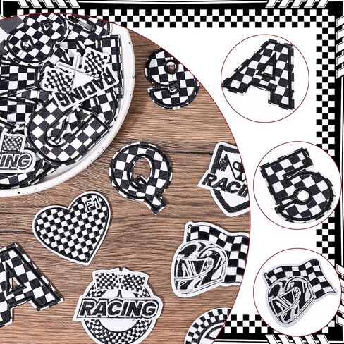 118 Pcs Checkered Racing Flag Iron on Patches, Letters and Numbers Sew on Patches for Racing Embroidered Patch for Clothes Hat Backpack Jeans Jacket in Saudi Arabia