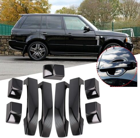 for Land Rover/Range Rover L322 Door Handle Cover Trim, Glossy Black ABS 9PC Set, Exterior Handle Bezel Protector 2002-2012 in Saudi Arabia