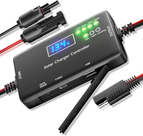 وحدة التحكم بالشحن الشمسي 12 فولت 20 أمبير PWM مع مخرج Type-C/USB، متوافقة مع بطاريات LiFePO4/AGM/Gel، وتقنية Zero Drain، وحماية من التحميل الزائد والسخونة الزائدة لنظام الطاقة الشمسية in Kuwait