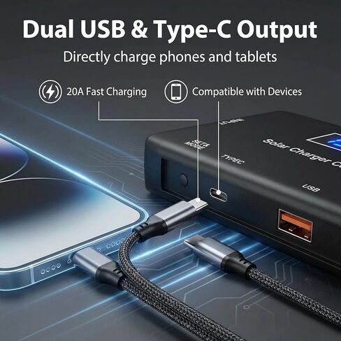 وحدة التحكم بالشحن الشمسي 12 فولت 20 أمبير PWM مع مخرج Type-C/USB، متوافقة مع بطاريات LiFePO4/AGM/Gel، وتقنية Zero Drain، وحماية من التحميل الزائد والسخونة الزائدة لنظام الطاقة الشمسية in Kuwait