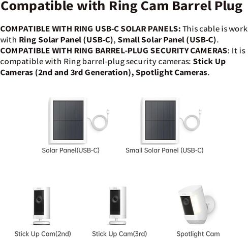Tonton USB-C إلى محول قابس أسطواني للألواح الشمسية Ring USB-C إلى كاميرات الأمان ذات قابس الأسطوانات، متوافق مع كاميرا Stick Up Cam (الجيل الثاني/الثالث) وكاميرا Spotlight، أبيض in Kuwait