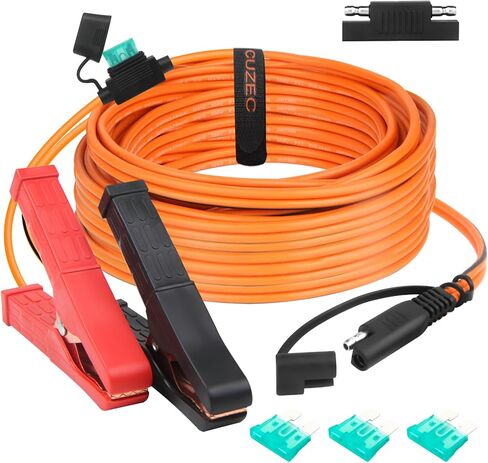 CUZEC SAE إلى سلك مشبك البطارية، كابل مقاوم للطقس 12 AWG 30 أمبير مع حامل الصمامات، مشابك التمساح للدراجات النارية، ATV، RV (17 قدم/518 سم) in Kuwait