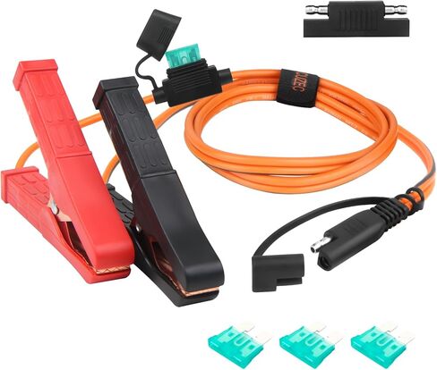 CUZEC SAE إلى سلك مشبك البطارية، كابل مقاوم للطقس 12 AWG 30 أمبير مع حامل الصمامات، مشابك التمساح للدراجات النارية، ATV، RV (17 قدم/518 سم) in Kuwait