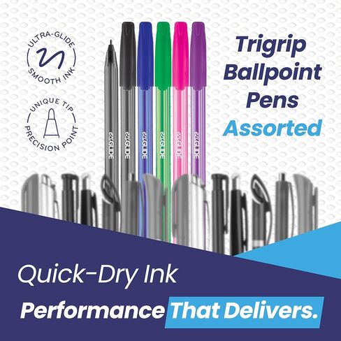 أقلام حبر TriGrip Ballpoint Pen 10 عبوات، أقلام حبر جاف متعددة العبوات، نقطة متوسطة (1.0 مم) للكتابة اليدوية السلسة وأقلام أسطوانية مثلثة التدفق المتسقة للمدرسة والمنزل والمكتب (10، متنوعة) in Kuwait
