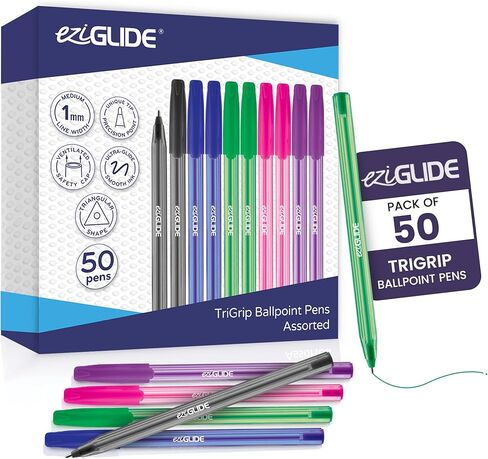 أقلام حبر TriGrip Ballpoint Pen 10 عبوات، أقلام حبر جاف متعددة العبوات، نقطة متوسطة (1.0 مم) للكتابة اليدوية السلسة وأقلام أسطوانية مثلثة التدفق المتسقة للمدرسة والمنزل والمكتب (10، متنوعة) in Kuwait