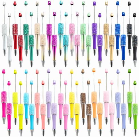 Beadable Pen Bulk 48Pcs Glitter Pens for Women Sparkly Rhinestones Fancy Pens Tween Girls Trendy Stuffs Cute Pens Kawaii School Supplies for Girls Teachers Office in Saudi Arabia