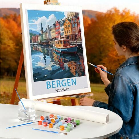 AUKVLZS Paint by Numbers for Adults, Norway, DIY Paint by Numbers Kits for Adults on Canvas with Brushes and Acrylic Pigment Oil Painting Kits Home Decor Gift (40x50cm) in Saudi Arabia