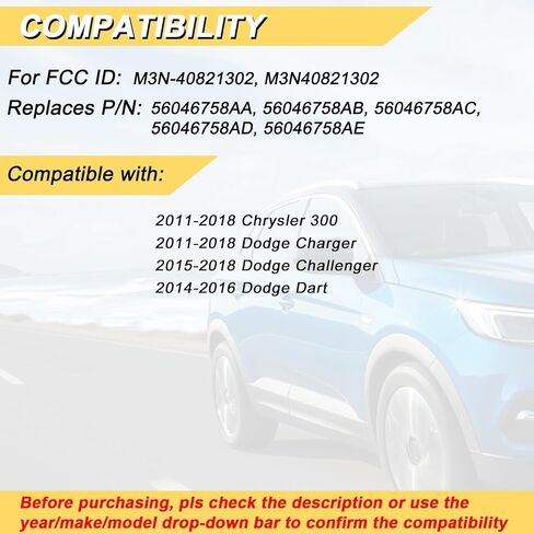 استبدال Vurkcy Key Fob لـ 2011-2018 دودج تشارجر كرايسلر 300/15-18 تشالنجر/ 14-16 دارت سيارة التحكم عن بعد للدخول بدون مفتاح، M3N-40821302 M3N40821302، 4 أزرار in Kuwait