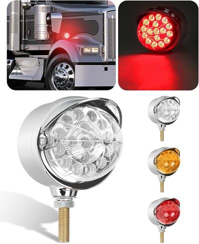 أحمر وجه واحد 17 LED البطيخ بدوره إشارة أضواء الركيزة ث / قناع، نصف شاحنة الكروم مساعد للماء أضواء LED عاكسة لFreightliner بيتربيلت كينورث ماك النجم الغربي in Kuwait