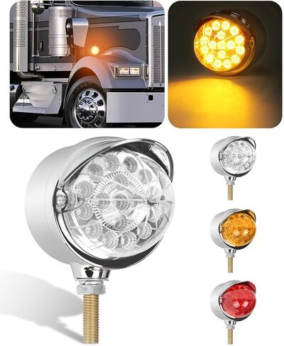 أحمر وجه واحد 17 LED البطيخ بدوره إشارة أضواء الركيزة ث / قناع، نصف شاحنة الكروم مساعد للماء أضواء LED عاكسة لFreightliner بيتربيلت كينورث ماك النجم الغربي in Kuwait