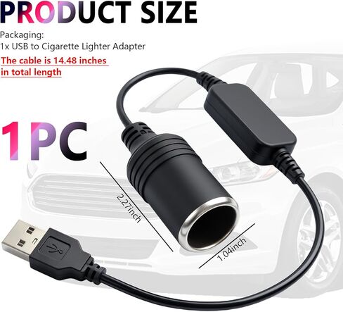1.20Ft USB to Cigarette Lighter Adapter,Plug & Play USB to 12V Adapter for Car Recorder,GPS,Dash Camera,Universal USBs to 12V Cigarette Lighter Adapters Car Accessories in Saudi Arabia