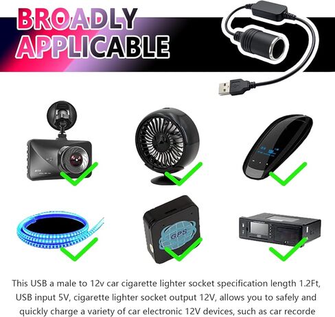 1.20Ft USB to Cigarette Lighter Adapter,Plug & Play USB to 12V Adapter for Car Recorder,GPS,Dash Camera,Universal USBs to 12V Cigarette Lighter Adapters Car Accessories in Saudi Arabia