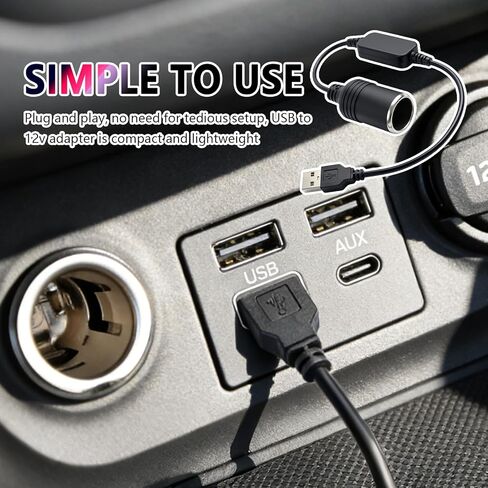1.20Ft USB to Cigarette Lighter Adapter,Plug & Play USB to 12V Adapter for Car Recorder,GPS,Dash Camera,Universal USBs to 12V Cigarette Lighter Adapters Car Accessories in Saudi Arabia