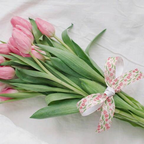 Spring Floral Grosgrain Ribbon Set, 7/8 Inch x 15 Yards, Tulip Daffodil Crocus Patterns for DIY Hair Bows, Easter Crafts, Mother's Day Gift Wrapping in Saudi Arabia
