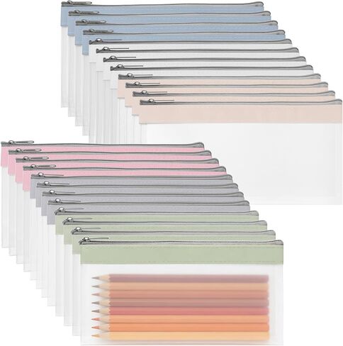 24Pcs Small Pencil Pouch, Clear Pouches with Zipper, Small Pencil Bag for Cosmetics Office Supplies Travel Organizers, 6 Colors, 8 X 4 Inch in Saudi Arabia