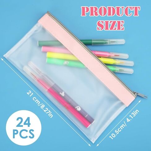 24Pcs Small Pencil Pouch, Clear Pouches with Zipper, Small Pencil Bag for Cosmetics Office Supplies Travel Organizers, 6 Colors, 8 X 4 Inch in Saudi Arabia