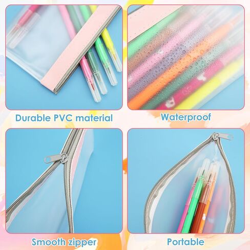 24Pcs Small Pencil Pouch, Clear Pouches with Zipper, Small Pencil Bag for Cosmetics Office Supplies Travel Organizers, 6 Colors, 8 X 4 Inch in Saudi Arabia