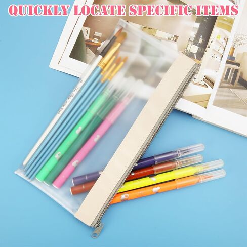 24Pcs Small Pencil Pouch, Clear Pouches with Zipper, Small Pencil Bag for Cosmetics Office Supplies Travel Organizers, 6 Colors, 8 X 4 Inch in Saudi Arabia
