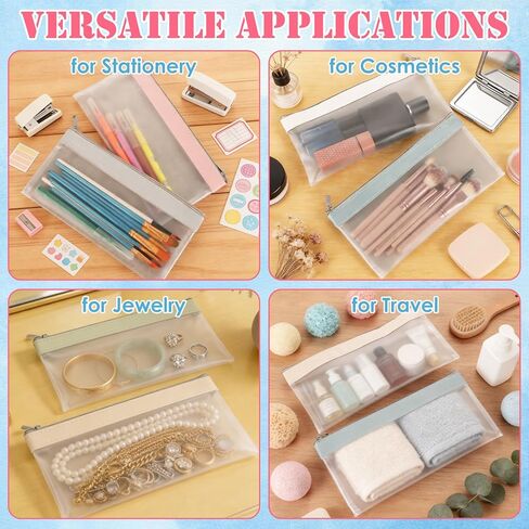 24Pcs Small Pencil Pouch, Clear Pouches with Zipper, Small Pencil Bag for Cosmetics Office Supplies Travel Organizers, 6 Colors, 8 X 4 Inch in Saudi Arabia