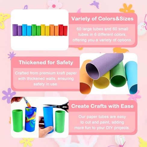 Seeyauro-120 Pack Cardboard Tubes for Crafts-1.57x3.74 Inches&1.5x3.4 Inches-Resistant Toilet Paper Rolls Craft Tubes for DIY, School Supplies-Include 50 Sheets A4 Colorful Paper-Multicolor in Saudi Arabia