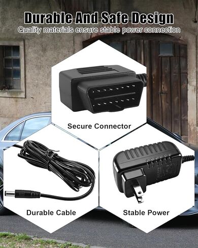 موفر ذاكرة السيارة موصل obd ll مناسب لجميع واجهة obd ll ذات 16 سنًا، طاقة مزدوجة 9 فولت تعمل بالبطارية ومحول 110 فولت in Kuwait