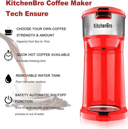 Single Serve Coffee Maker K Cup with Reservoir, Space Saver One Cup Coffee Maker, 2 In 1 Coffee Maker 6 To 14 Oz Brew Sizes,Fits Travel Mug,Single Pod Coffee Maker with Self-Cleaning Function in Saudi Arabia