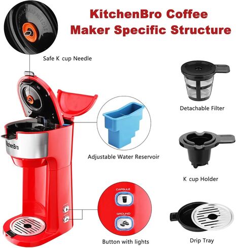 Single Serve Coffee Maker K Cup with Reservoir, Space Saver One Cup Coffee Maker, 2 In 1 Coffee Maker 6 To 14 Oz Brew Sizes,Fits Travel Mug,Single Pod Coffee Maker with Self-Cleaning Function in Saudi Arabia