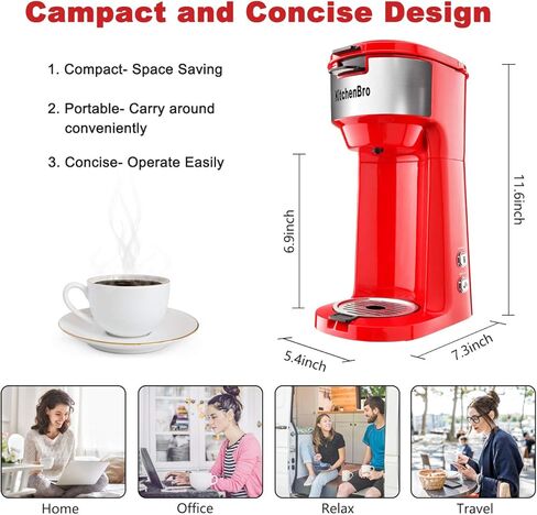 Single Serve Coffee Maker K Cup with Reservoir, Space Saver One Cup Coffee Maker, 2 In 1 Coffee Maker 6 To 14 Oz Brew Sizes,Fits Travel Mug,Single Pod Coffee Maker with Self-Cleaning Function in Saudi Arabia