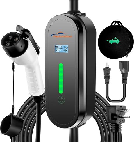TopAutoGear Portable EV Charger Level 1 & 2, 110V-240V, 8-16A Adjustable, NEMA 6-20 Plug with 5-15 Adapter, 40ft, Emergency Backup Travel Cable, Compatible with All J1772 EVs in Saudi Arabia