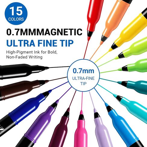 SFAIH 15 Colors Magnetic Dry Erase Markers, Ultra Fine Tip 0.7mm Fine Point Thin Markers for Detailed Calendars & Small Grids, Low Odor Whiteboard Markers with Eraser Cap for Planners & Home Office in Saudi Arabia