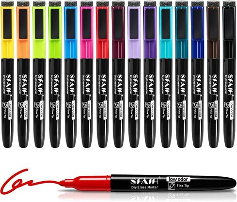 SFAIH 15 Colors Magnetic Dry Erase Markers, Ultra Fine Tip 0.7mm Fine Point Thin Markers for Detailed Calendars & Small Grids, Low Odor Whiteboard Markers with Eraser Cap for Planners & Home Office in Saudi Arabia