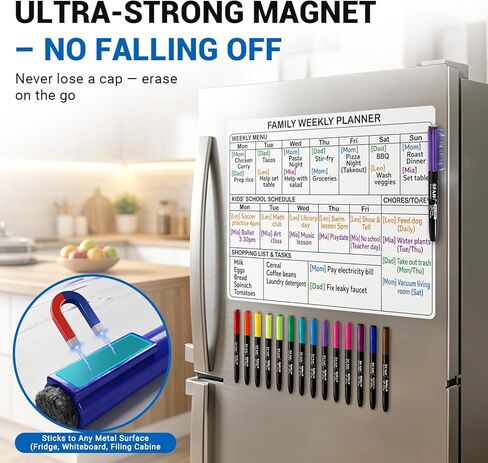 SFAIH 15 Colors Magnetic Dry Erase Markers, Ultra Fine Tip 0.7mm Fine Point Thin Markers for Detailed Calendars & Small Grids, Low Odor Whiteboard Markers with Eraser Cap for Planners & Home Office in Saudi Arabia