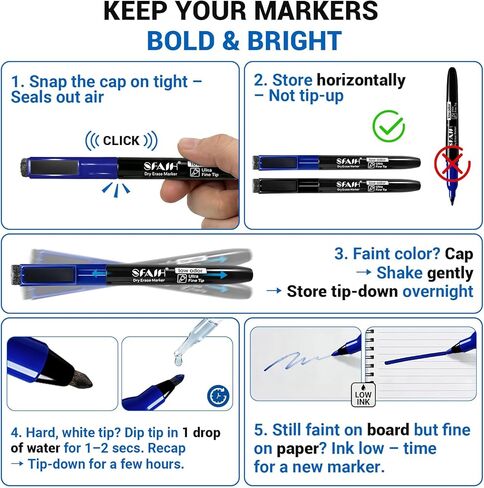 SFAIH 15 Colors Magnetic Dry Erase Markers, Ultra Fine Tip 0.7mm Fine Point Thin Markers for Detailed Calendars & Small Grids, Low Odor Whiteboard Markers with Eraser Cap for Planners & Home Office in Saudi Arabia