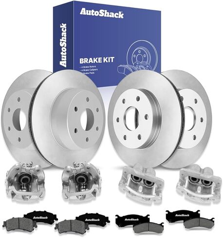 دوارات الفرامل الأمامية والخلفية من AutoShack، وسادات وفرجار ممتازة لسيارة شيفروليه وجي إم سي، سيلفرادو 1500 1999-2002 سييرا 1500 1999-2002 تاهو 2000-2001 أسترو 2003-2005، AWD RWD 4WD V6 4.3L V8 4.8L 5.3L 6.0L in Kuwait