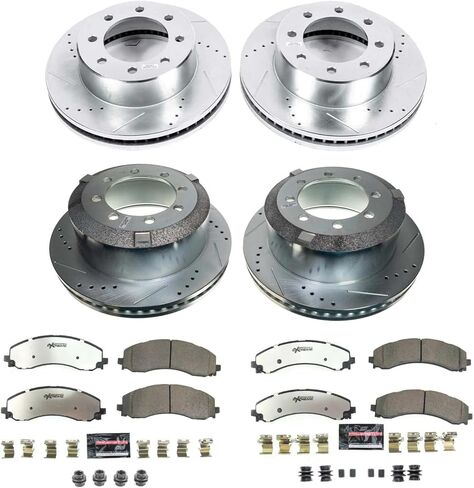 طقم فرامل أمامية وخلفية PowerStop لـ Ram 3500 2019-24 - وسادات فرامل سيراميك من ألياف الكربون للشاحنة والقطر + ترقية الدوارات المحفورة والمشقوقة، K8792-36 in Kuwait