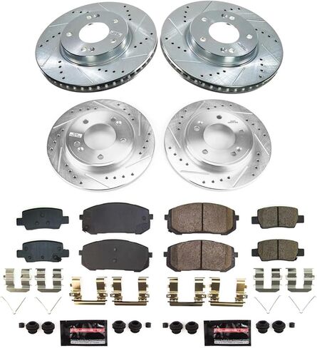 PowerStop Front and Rear Brake Kit for Hyundai Elantra 2021-23 - Drilled and Slotted Disc Rotors with Carbon-Fiber Ceramic Brake Pads Replacement, K9169 in Kuwait